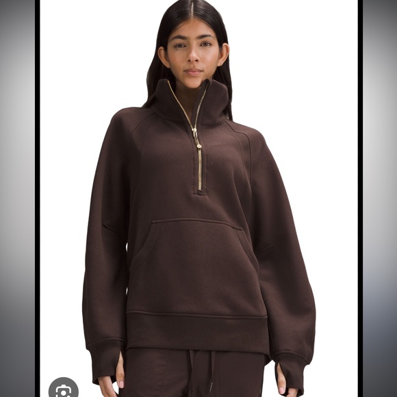 lululemon athletica Tops - Lululemon Scuba Oversized Funnel Neck Half Zip Long in Espresso/Gold 🌟